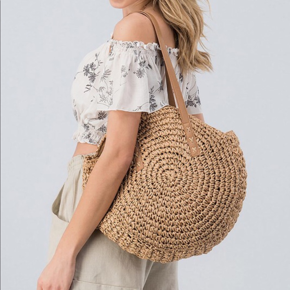 •LAST 1• Boho Handmade Rattan Bag w Leather Straps